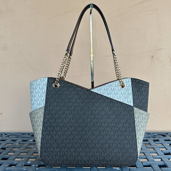 Michael Kors Jet Set Travel Large X Chain Color-Block Tote Shoulder Bag MK Brown - Picture 2 of 12